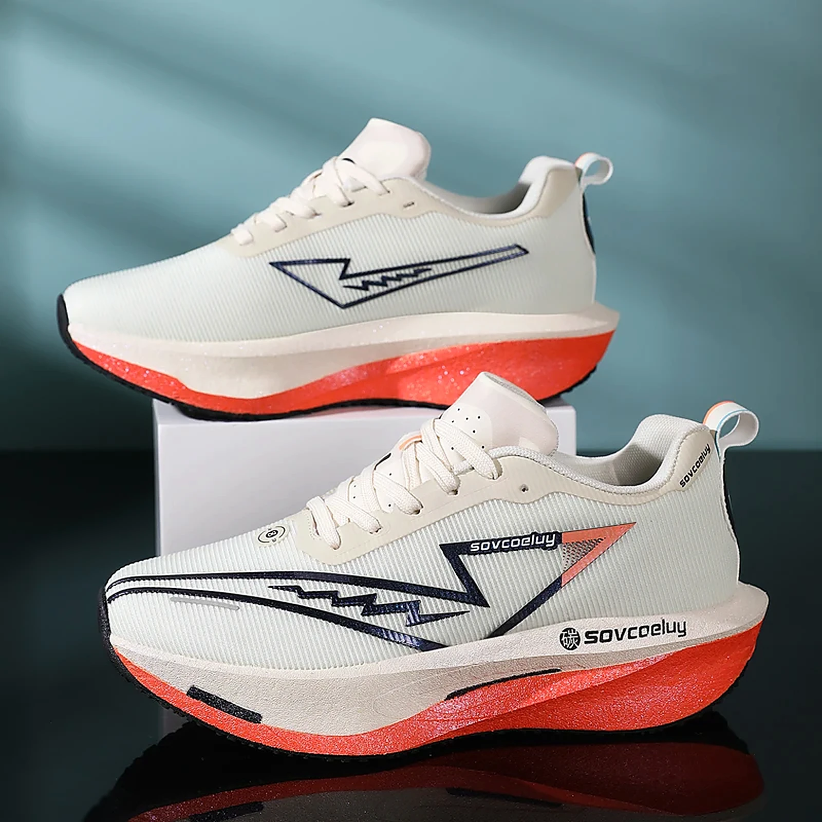 Sovcoeluy Velocity Runner in cream and coral, studio side profile